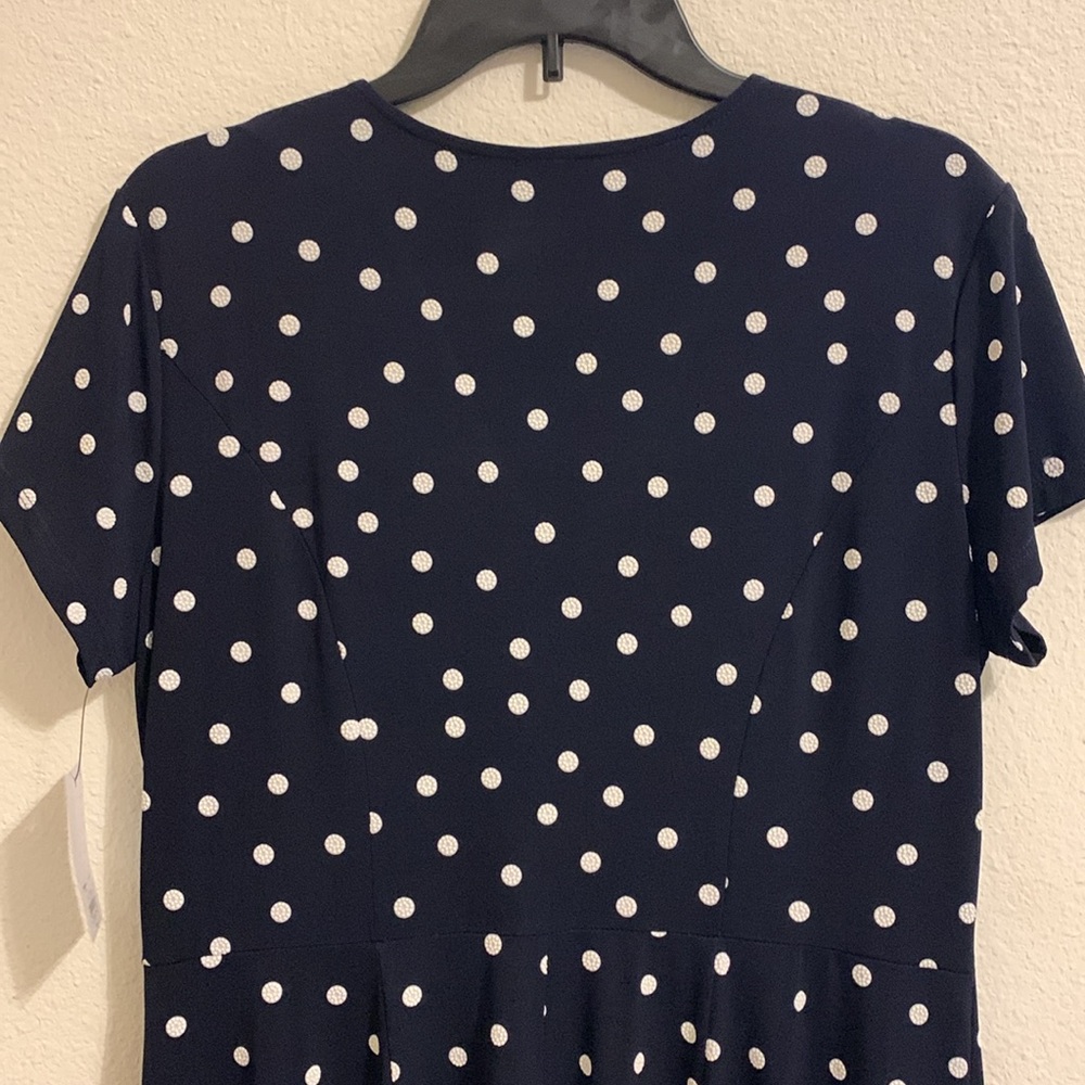 Croft & barrow size large v-neck navy blue polka dotted short sleeve dress - Picture 6 of 9